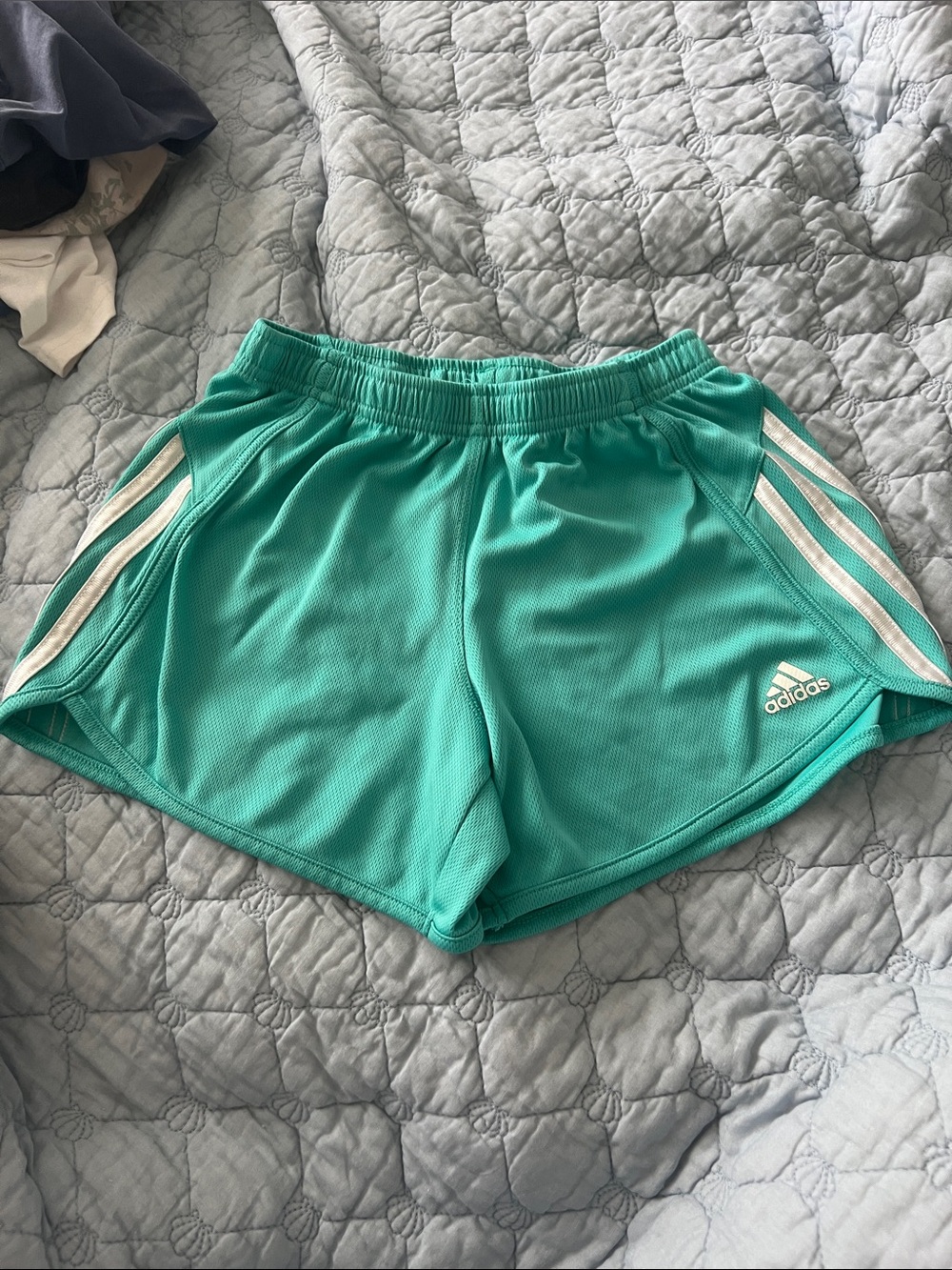 adidas Teal Athletic Shorts with White Stripes